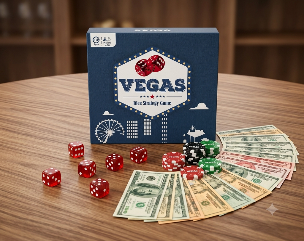 Vegas Dice Strategy Board Game for Groups & Families (4-10 Players, Ages 14+)