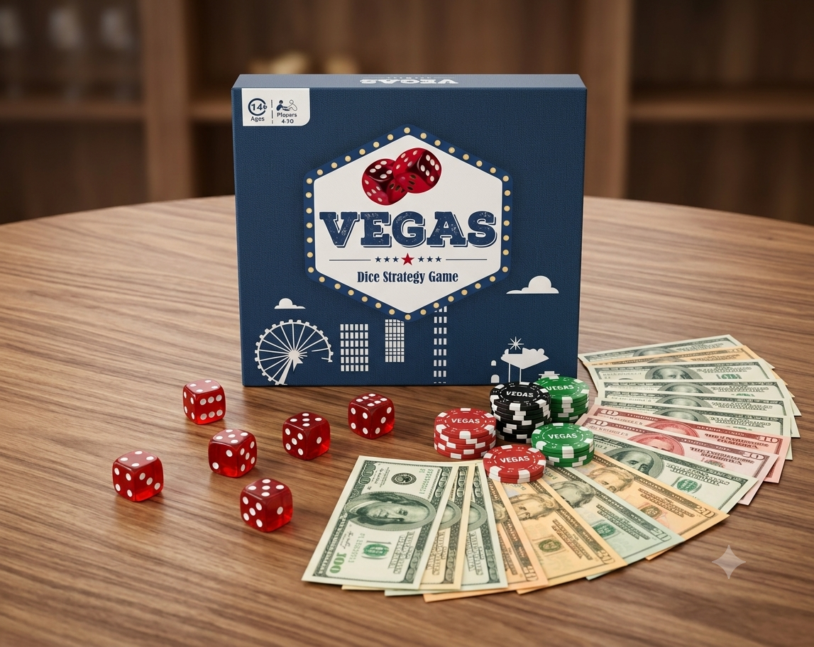 Vegas Dice Strategy Board Game for Groups & Families (4-10 Players, Ages 14+)