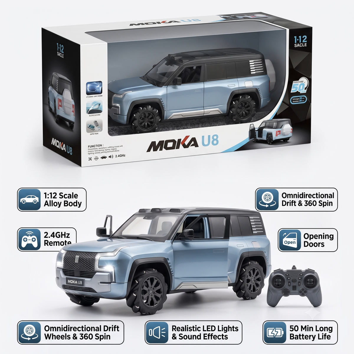 MOKA U8 Remote Control SUV Car with Lights, Sound & Auto Park Function