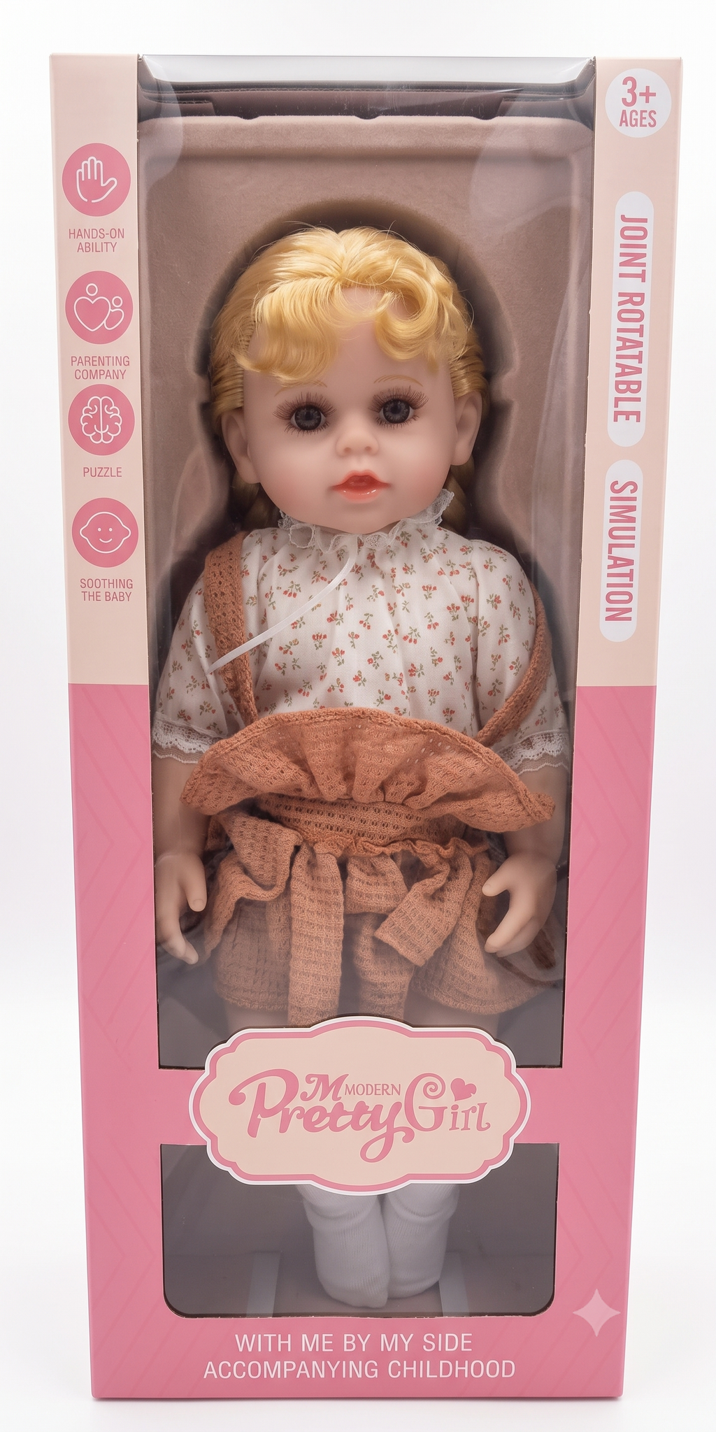 Modern Pretty Girl Baby Doll with Rotatable Joints, Dress & Pacifier – 3+ Years