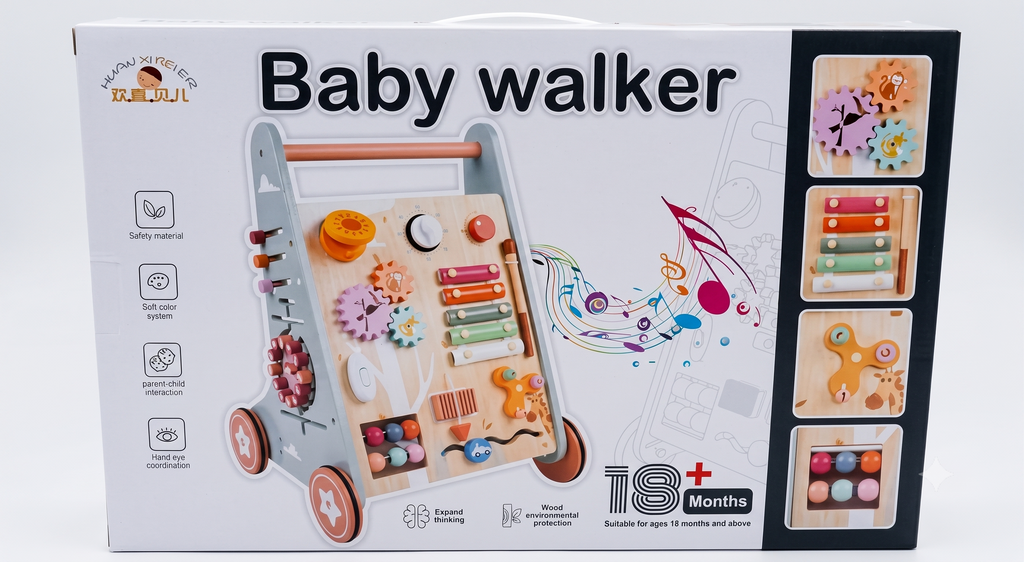 Wooden Baby Walker & Activity Centre - 5-in-1 Educational Push Toy for Toddlers (18+ Months)
