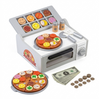 Acarebanny Wooden Pizza Oven Counter Play Set with Play Money & Toppings - Kids Pretend Play Kitchen Toy (36M+)