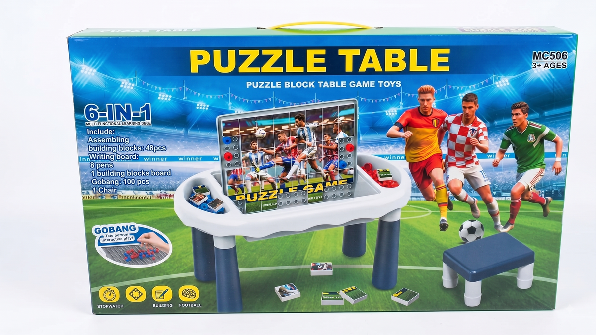 Rainbow Toys 6-in-1 Puzzle Table & Multi-Functional Learning Desk for Kids – Building Blocks, Gobang & Puzzle Games
