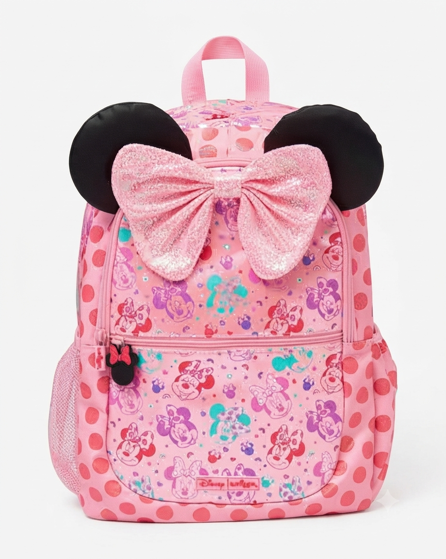Smiggle Minnie Mouse 16 Inch Kids Backpack | Pink Glitter Bow School Bag for Girls
