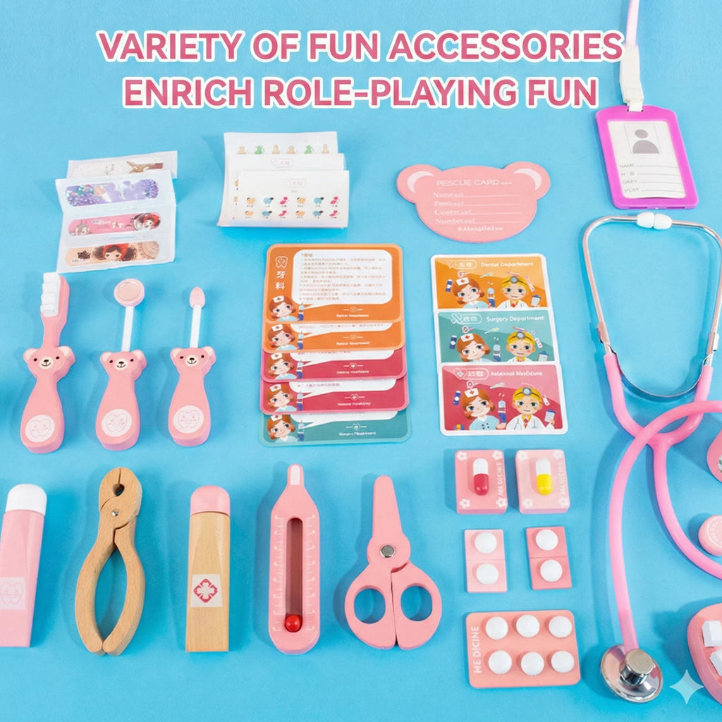Wooden Doctor Themed Toy Set for Kids – Pretend Play Medical Role Play Kit