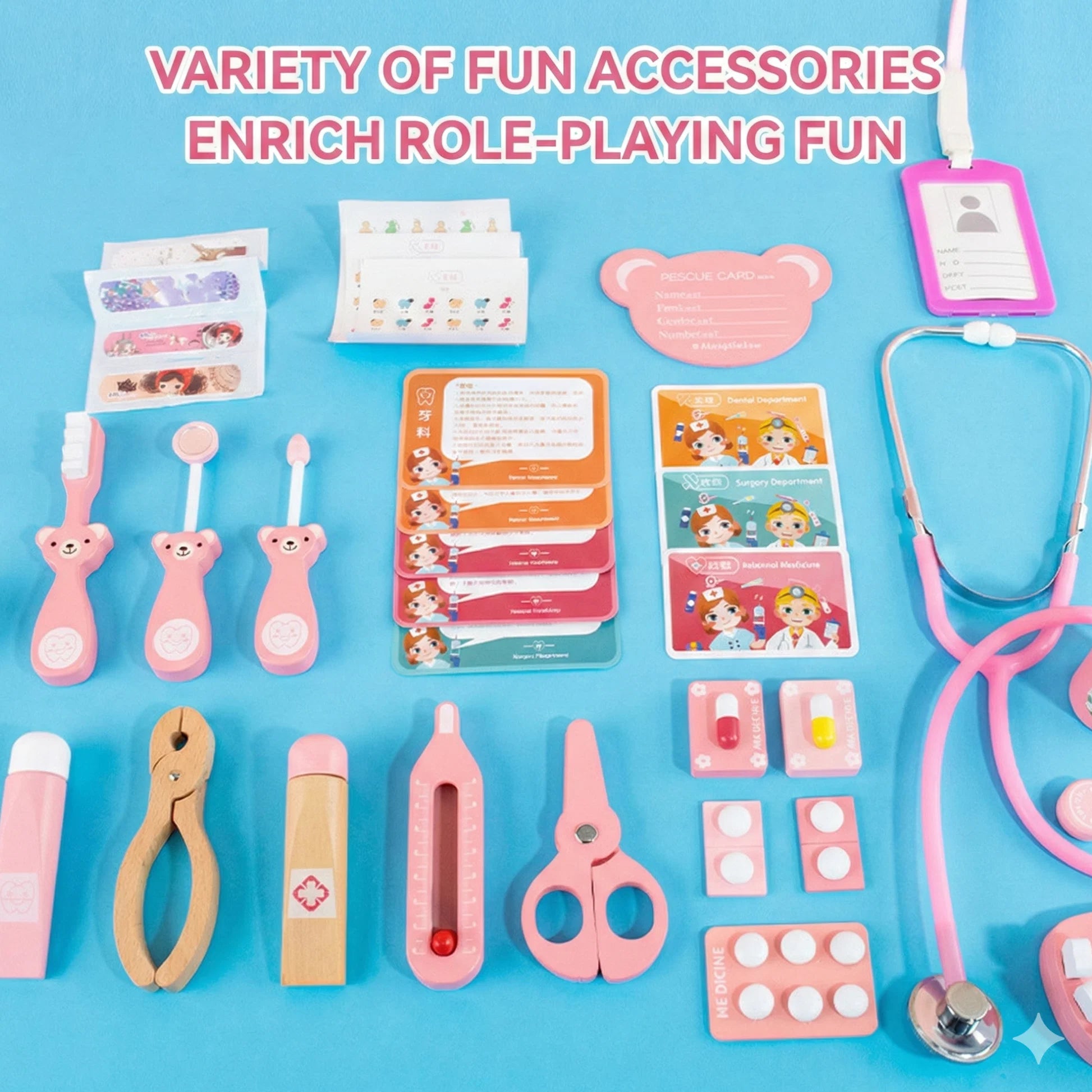 Wooden Doctor Themed Toy Set for Kids – Pretend Play Medical Role Play Kit