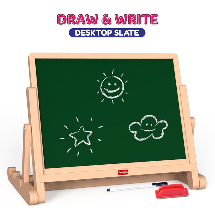 Funskool Giggles Draw N Write Desktop Slate, 4 in 1 Double Sided Board