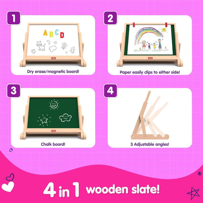 Funskool Giggles Draw N Write Desktop Slate, 4 in 1 Double Sided Board