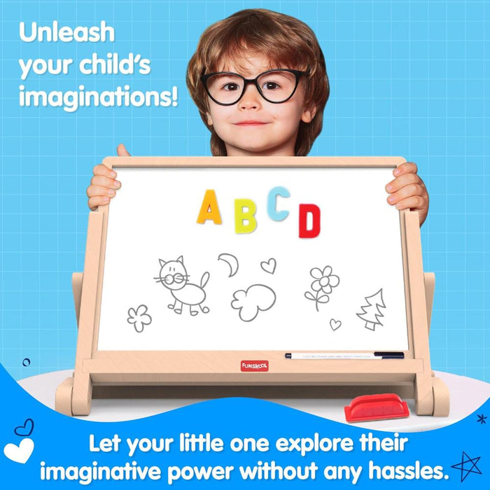 Funskool Giggles Draw N Write Desktop Slate, 4 in 1 Double Sided Board