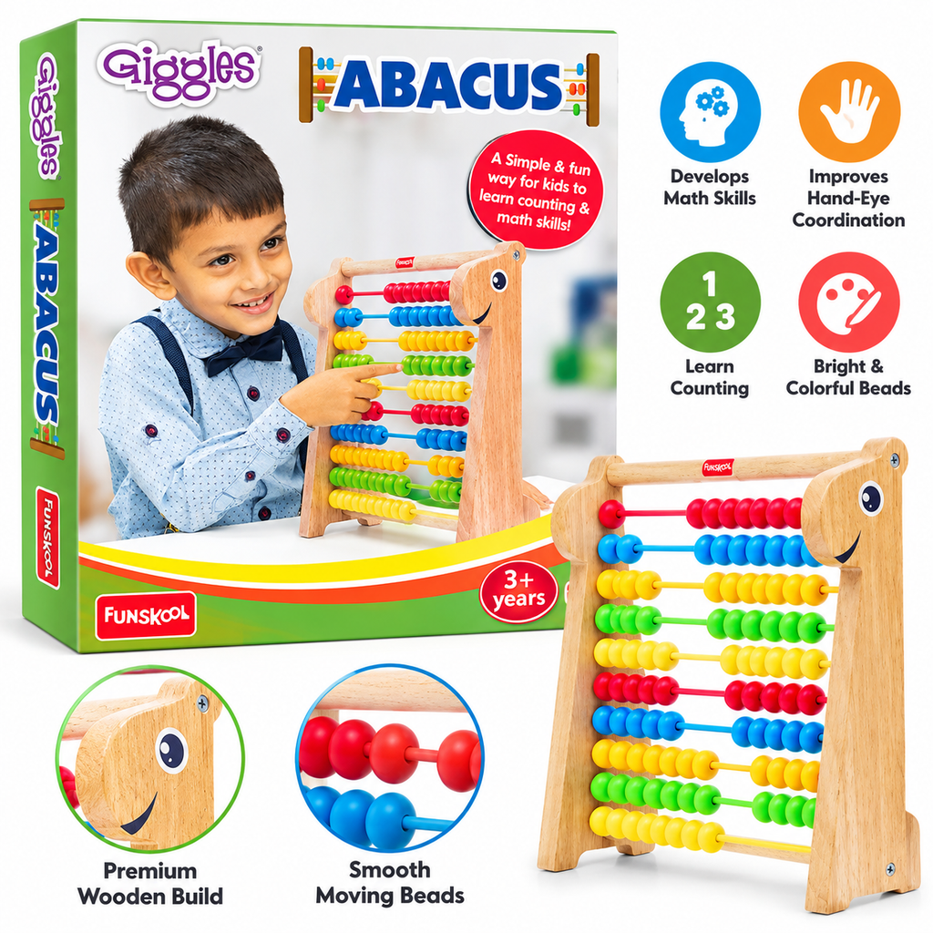 Funskool Giggles Wooden Abacus Counting Toy | Colourful Educational Maths Learning Toy for Kids Ages 3+