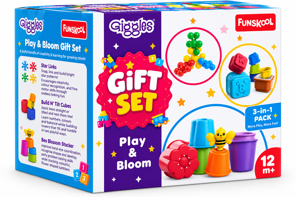 Funskool Giggles Play & Bloom Gift Set | 3-in-1 Educational Stacking & Building Toys for Babies | Ages 12 Months+