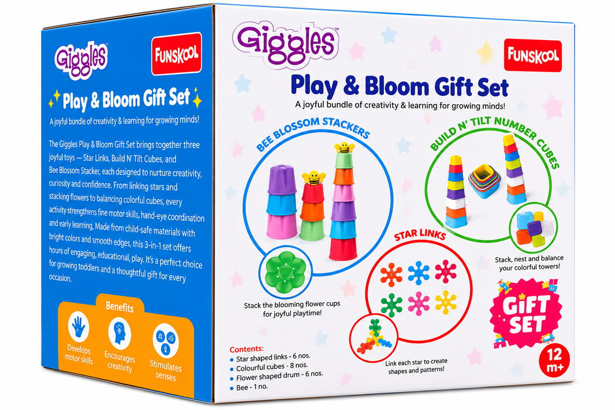Funskool Giggles Play & Bloom Gift Set | 3-in-1 Educational Stacking & Building Toys for Babies | Ages 12 Months+