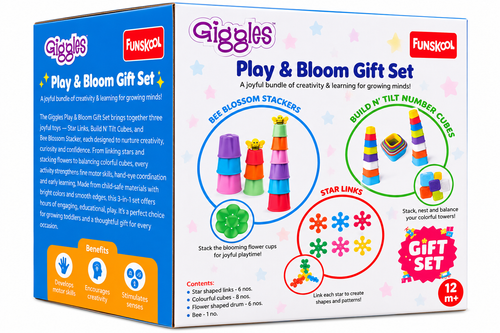 Funskool Giggles Play & Bloom Gift Set | 3-in-1 Educational Stacking & Building Toys for Babies | Ages 12 Months+