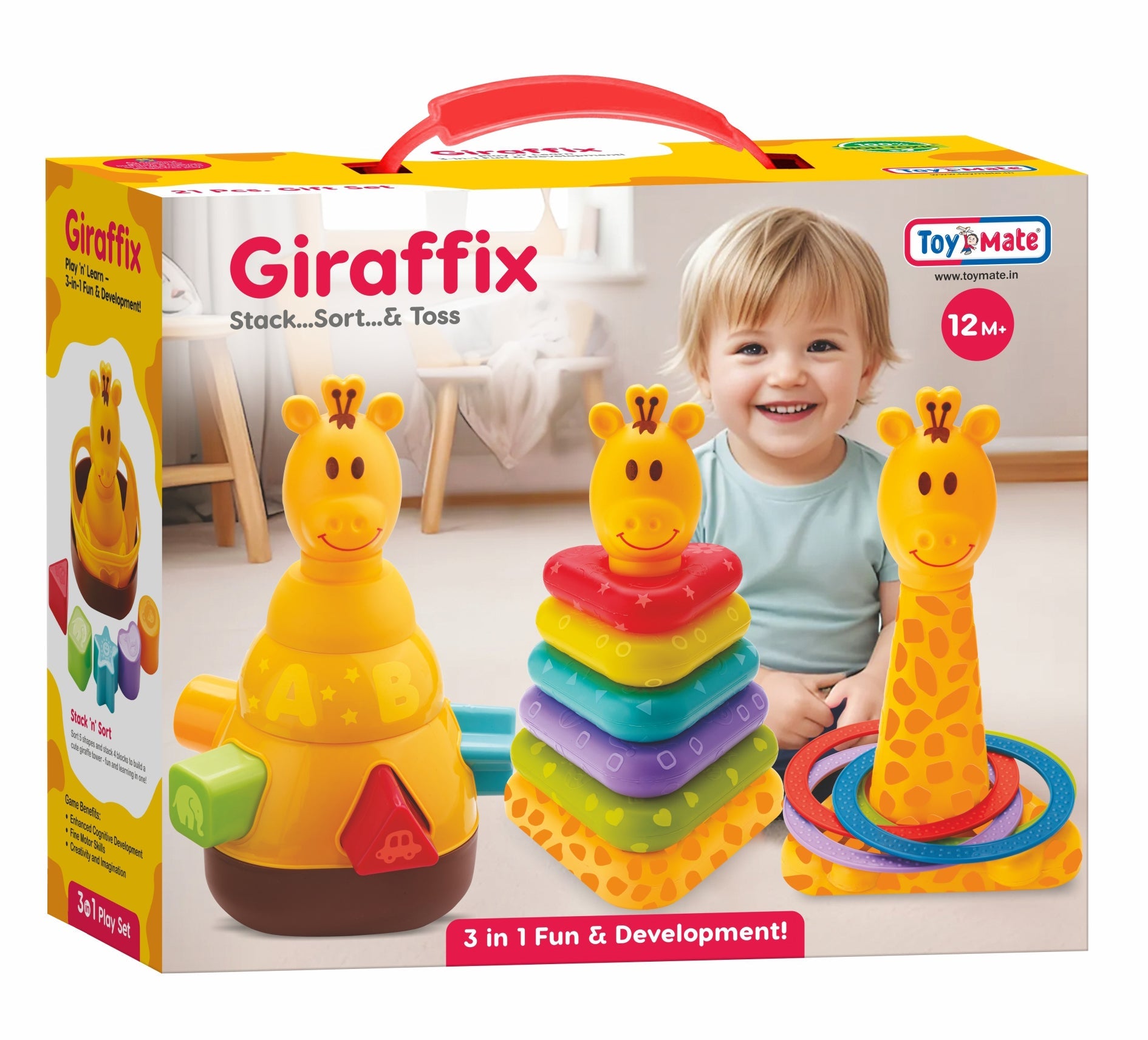 Toymate Giraffix – 3-in-1 Stack, Sort & Toss Toy for Toddlers (12M+)