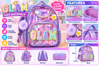 Glam Transparent Kids Backpack | Holographic School Bag with Pom-Pom Charm & Front Pocket