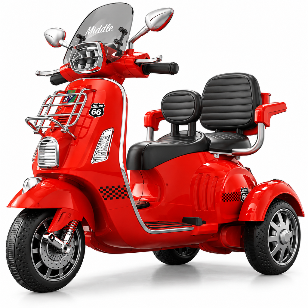 Kids 3-Wheel Electric Ride-On Scooter | Dual Seat Battery Operated Bike with Bluetooth, Music & Storage