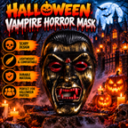 Black & Gold Vampire Halloween Mask with Red Eyes