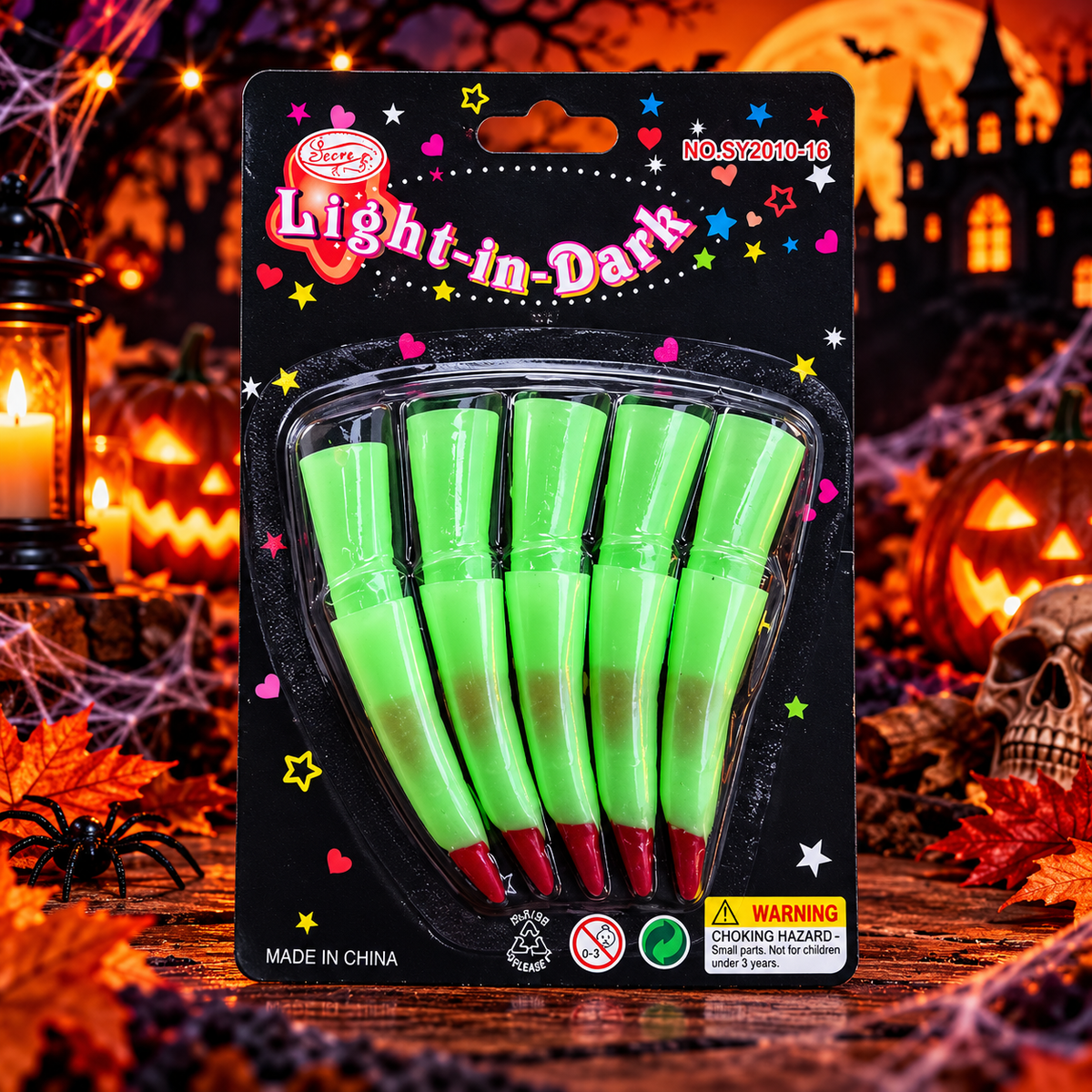 Glow in the Dark Witch Fingers | Green Halloween Costume Finger Claws – Pack of 10