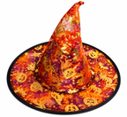 Halloween Witch Hat with Gold Pumpkin & Star Print