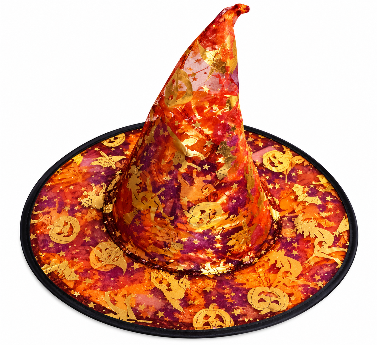 Halloween Witch Hat with Gold Pumpkin & Star Print