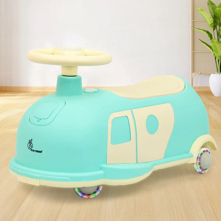 R for Rabbit Iya Iya Caravan 3-in-1 Swing, Push & Pull Ride-On for Kids with PU LED Wheels, ABEC 7 Bearings & Toy Storage – Green Beige