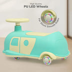 R for Rabbit Iya Iya Caravan 3-in-1 Swing, Push & Pull Ride-On for Kids with PU LED Wheels, ABEC 7 Bearings & Toy Storage – Green Beige