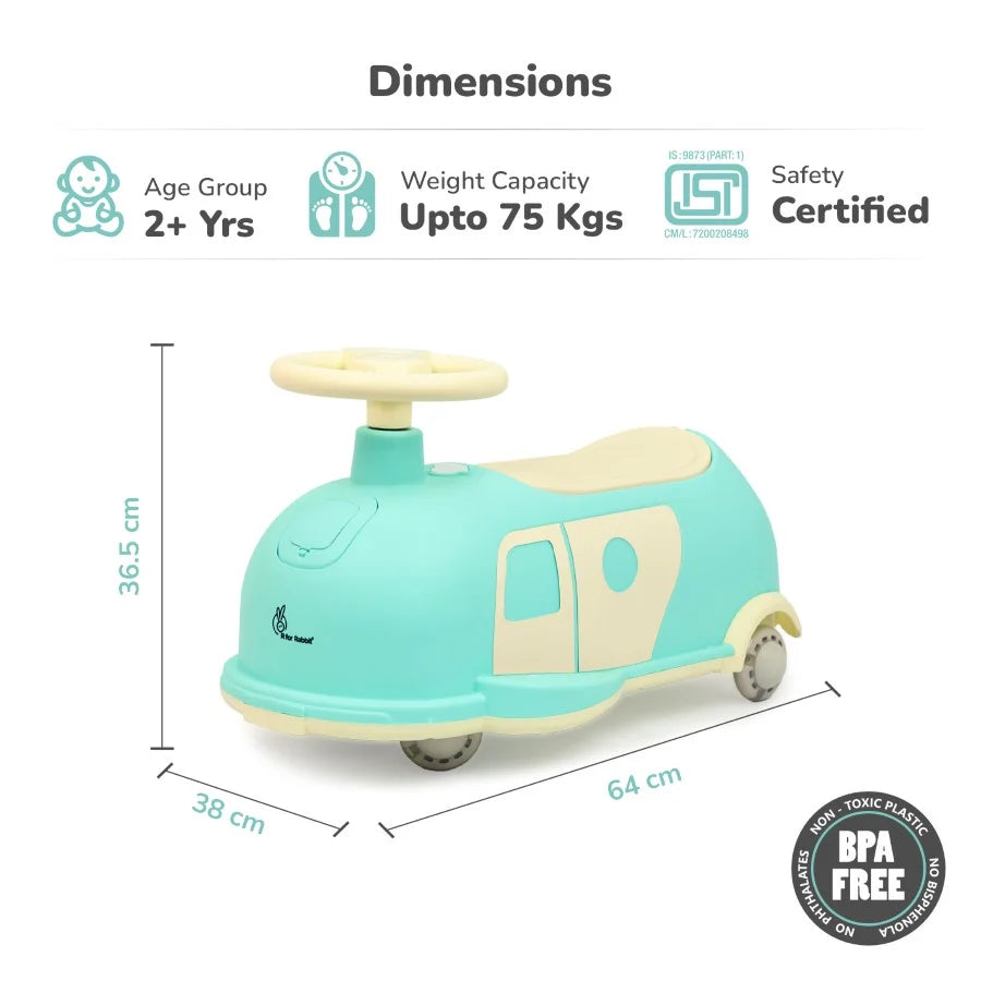 R for Rabbit Iya Iya Caravan 3-in-1 Swing, Push & Pull Ride-On for Kids with PU LED Wheels, ABEC 7 Bearings & Toy Storage – Green Beige