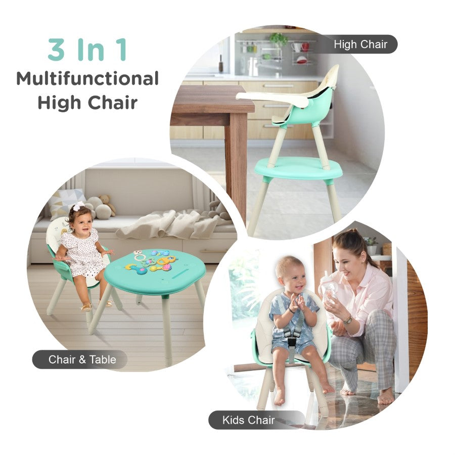 R for Rabbit Cherry Berry Tusky High Chair For Kids 3-in-1 Convertible with Detachable & Adjustable Food Tray - Green Cream