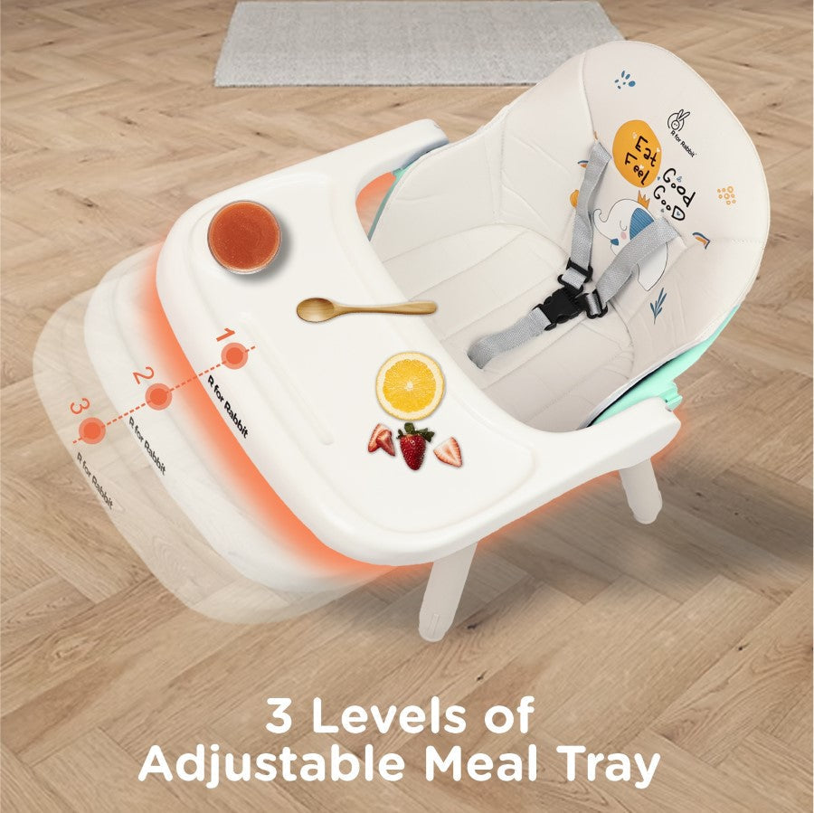 R for Rabbit Cherry Berry Tusky High Chair For Kids 3-in-1 Convertible with Detachable & Adjustable Food Tray - Green Cream