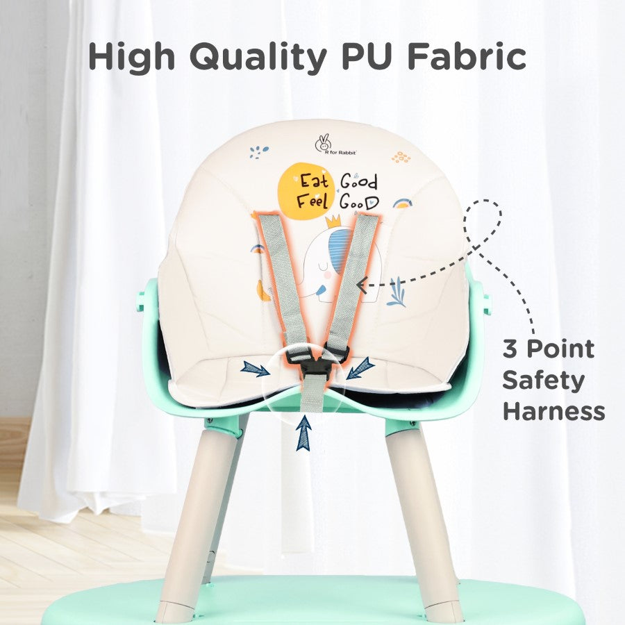 R for Rabbit Cherry Berry Tusky High Chair For Kids 3-in-1 Convertible with Detachable & Adjustable Food Tray - Green Cream