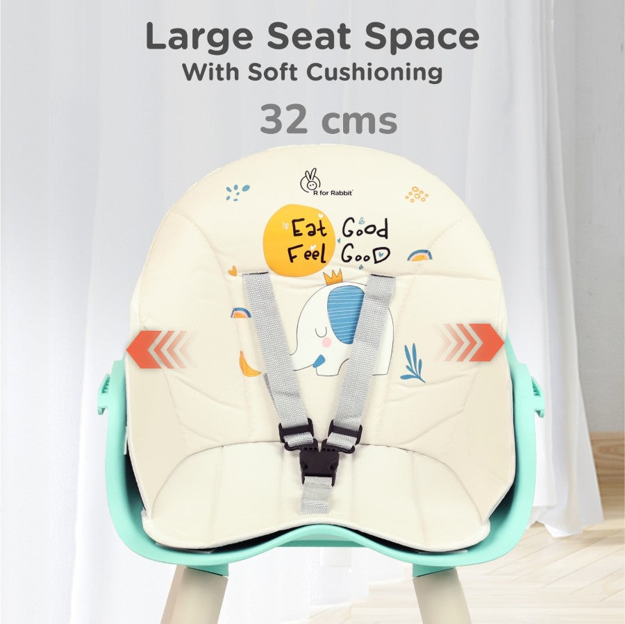 R for Rabbit Cherry Berry Tusky High Chair For Kids 3-in-1 Convertible with Detachable & Adjustable Food Tray - Green Cream
