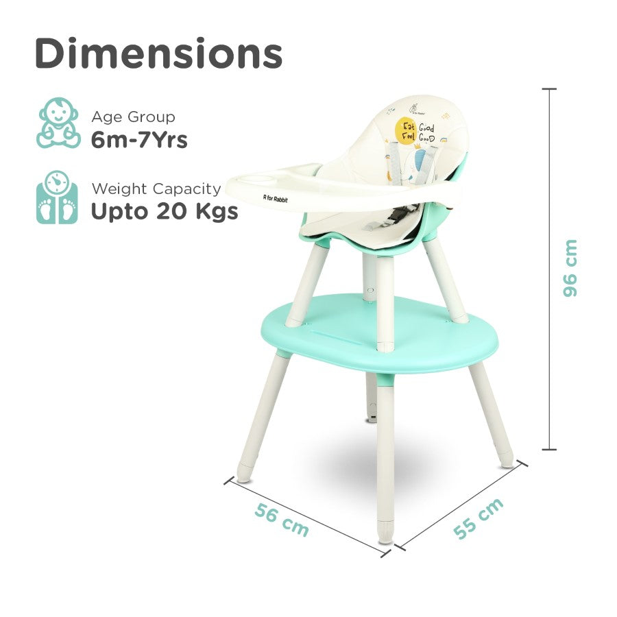 R for Rabbit Cherry Berry Tusky High Chair For Kids 3-in-1 Convertible with Detachable & Adjustable Food Tray - Green Cream