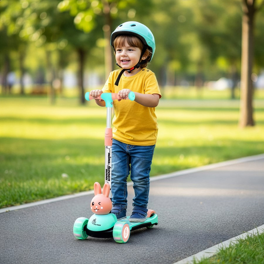 R for Rabbit Road Runner Bunny Scooter For Kids With PU LED Wheels - Green Peach