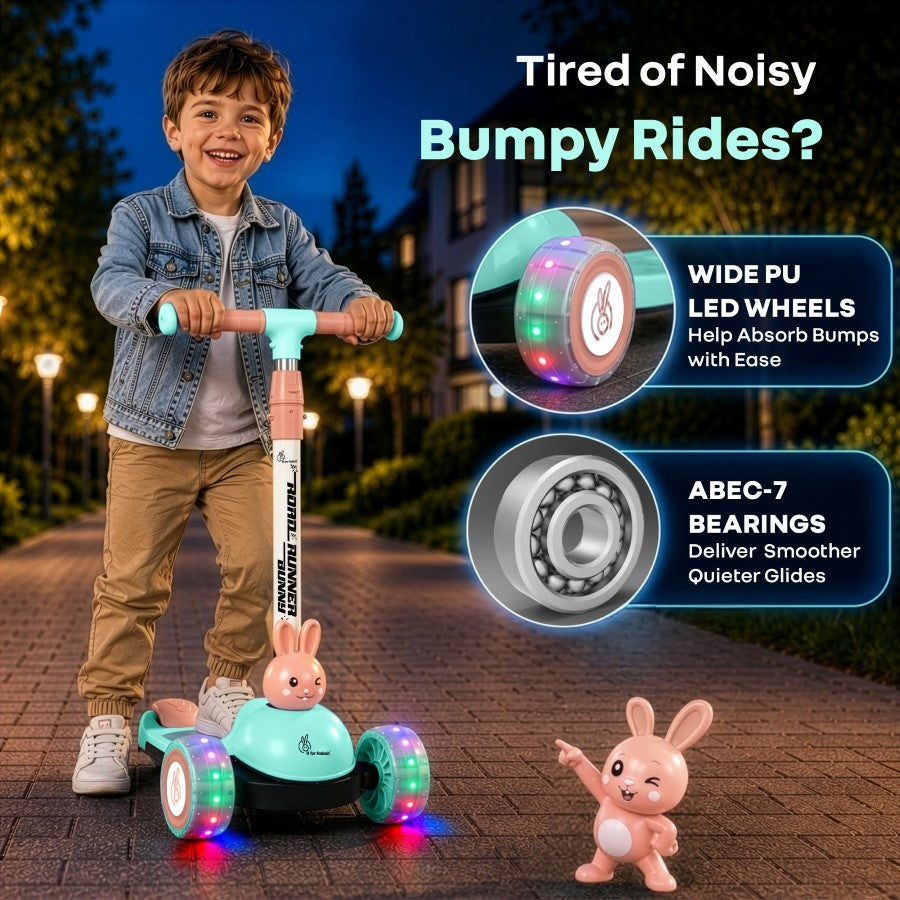R for Rabbit Road Runner Bunny Scooter For Kids With PU LED Wheels - Green Peach