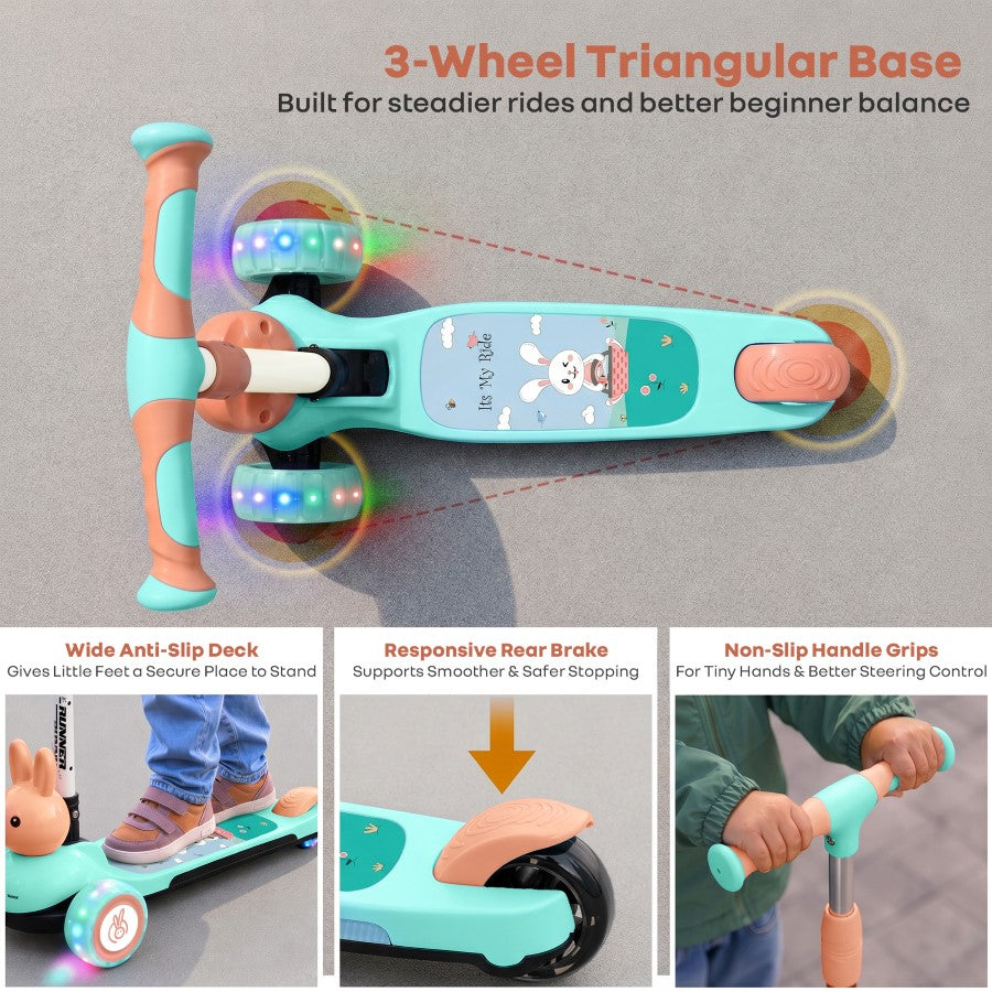 R for Rabbit Road Runner Bunny Scooter For Kids With PU LED Wheels - Green Peach
