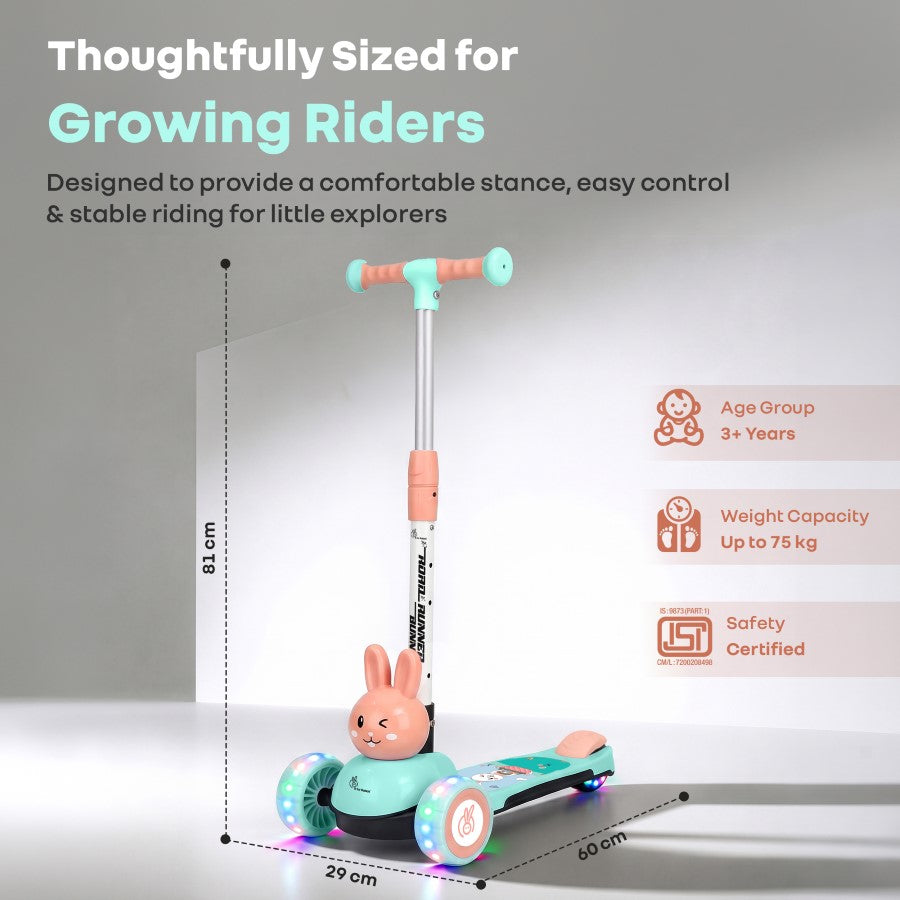 R for Rabbit Road Runner Bunny Scooter For Kids With PU LED Wheels - Green Peach