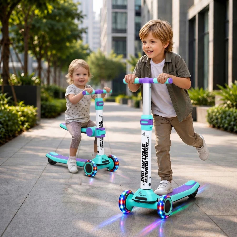 R For Rabbit Road Runner Stellar Duo 2 in 1 Kick Scooter with Attachable Seat Green Purple