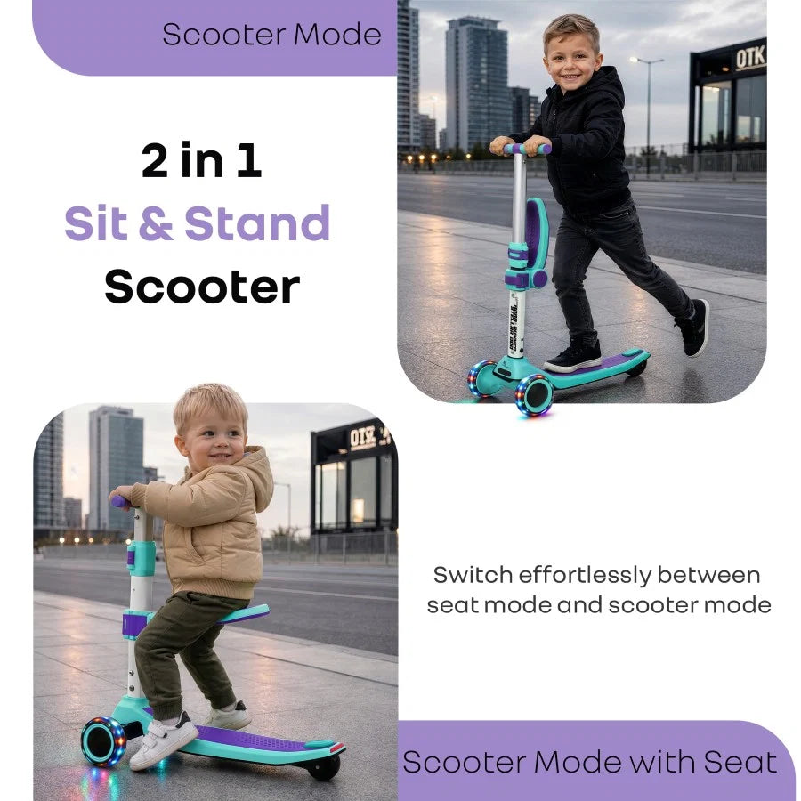 R For Rabbit Road Runner Stellar Duo 2 in 1 Kick Scooter with Attachable Seat Green Purple