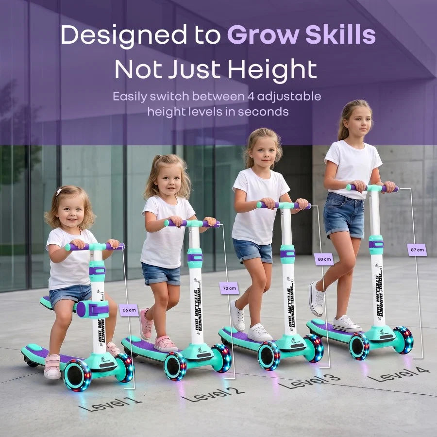R For Rabbit Road Runner Stellar Duo 2 in 1 Kick Scooter with Attachable Seat Green Purple