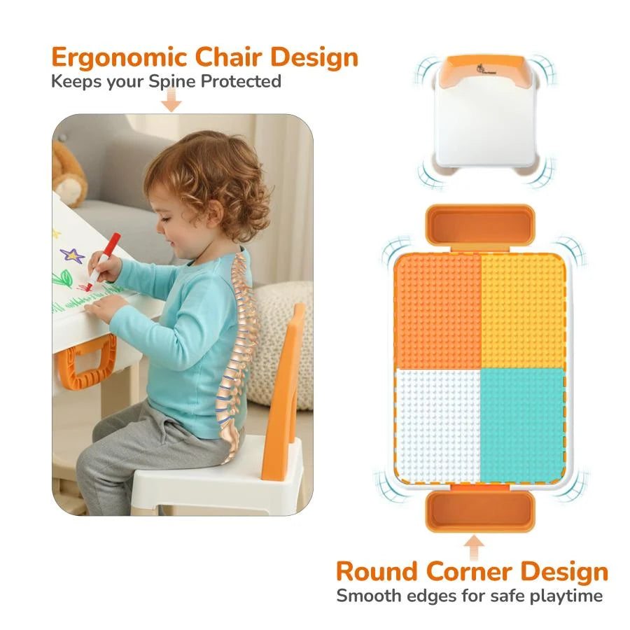 R for Rabbit Little Genius Learner 4-in-1 Multifunctional Study Table & Chair Set for Kids – Grey Multi