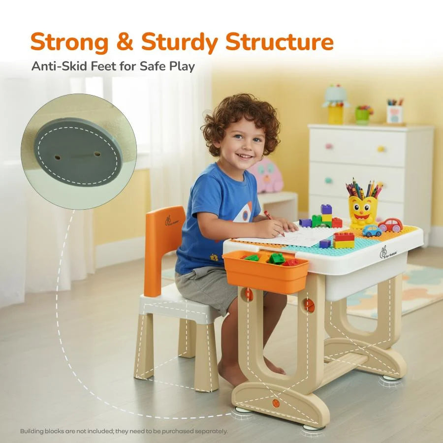 R for Rabbit Little Genius Learner 4-in-1 Multifunctional Study Table & Chair Set for Kids – Grey Multi