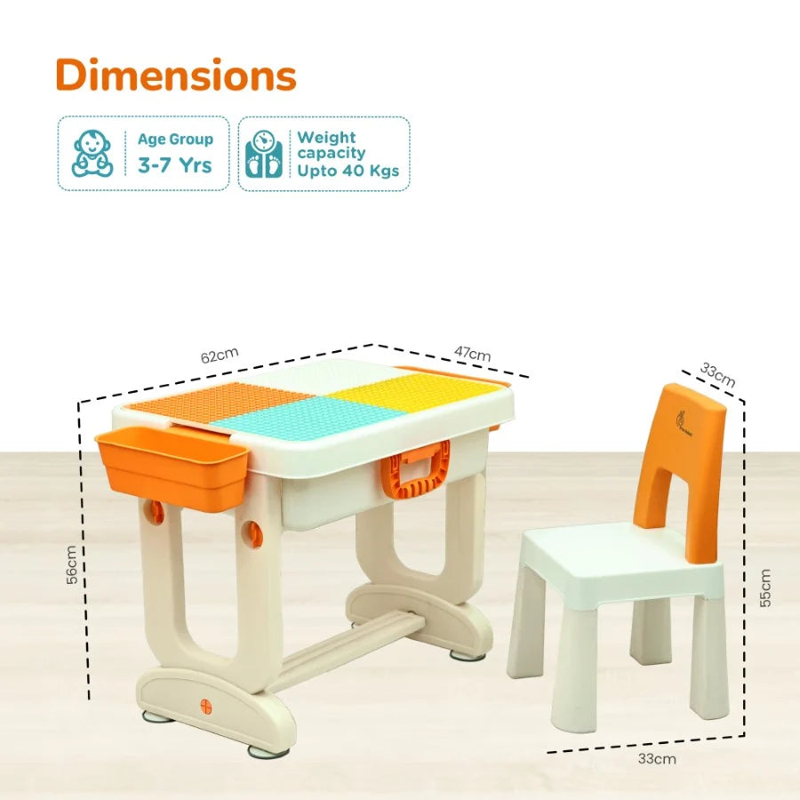R for Rabbit Little Genius Learner 4-in-1 Multifunctional Study Table & Chair Set for Kids – Grey Multi