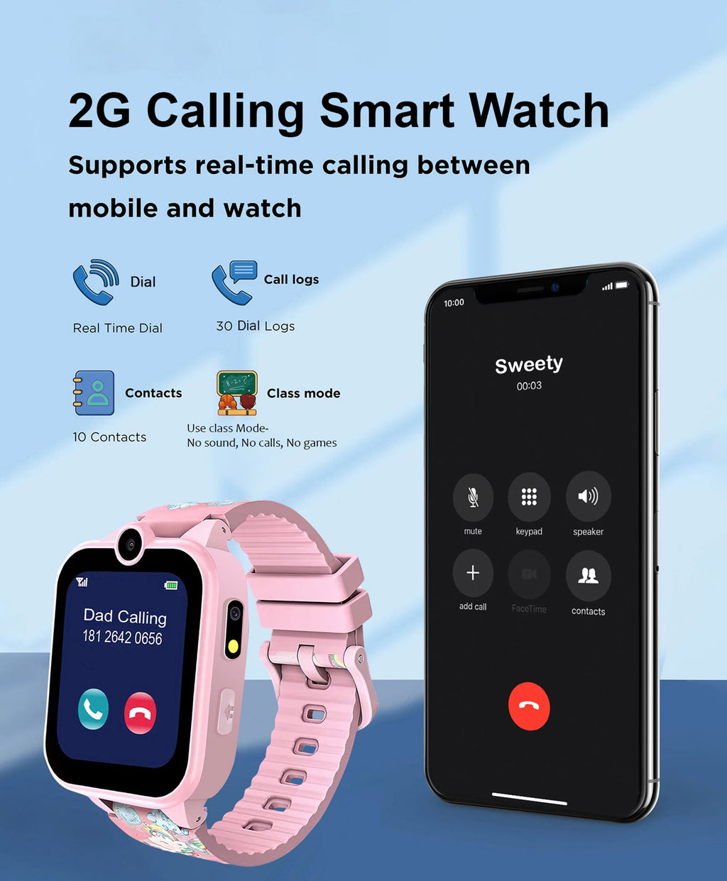 Spiky Griffin Calling Feature Loaded Smartwatch - Pink