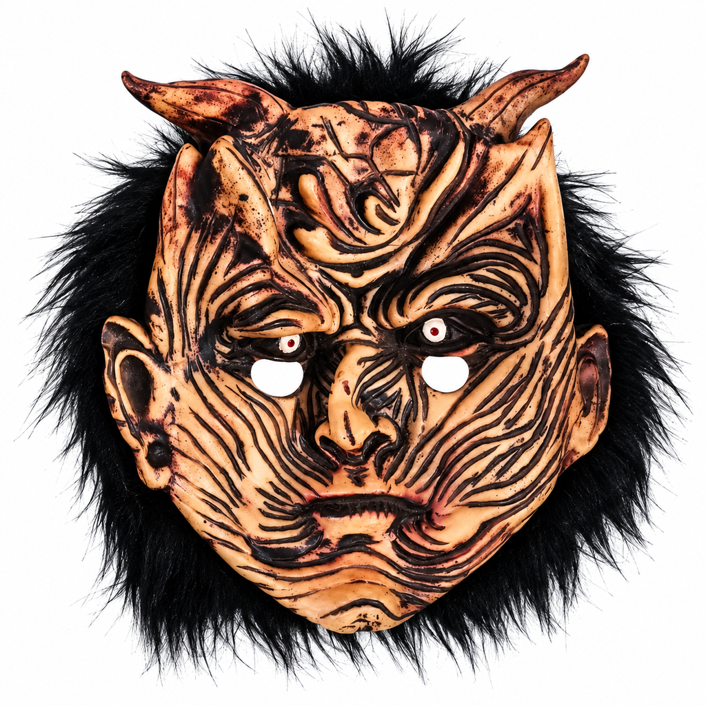 Demon Devil Halloween Mask with Horns & Black Fur