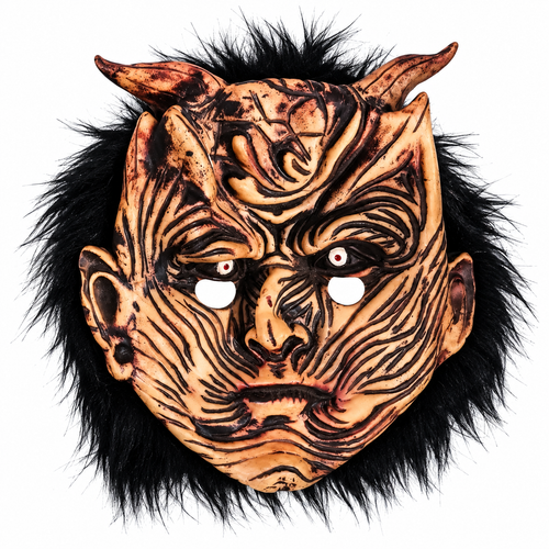 Demon Devil Halloween Mask with Horns & Black Fur