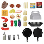 Food Allince Kitchen Play Set Plastic Simulation Handcart BBQ Grill with Electric Flat Grills & Spray Real Cooking Playset