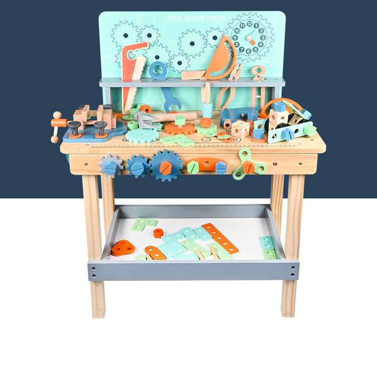 Wooden Tool Bench Play Set with Tools, Gears Set