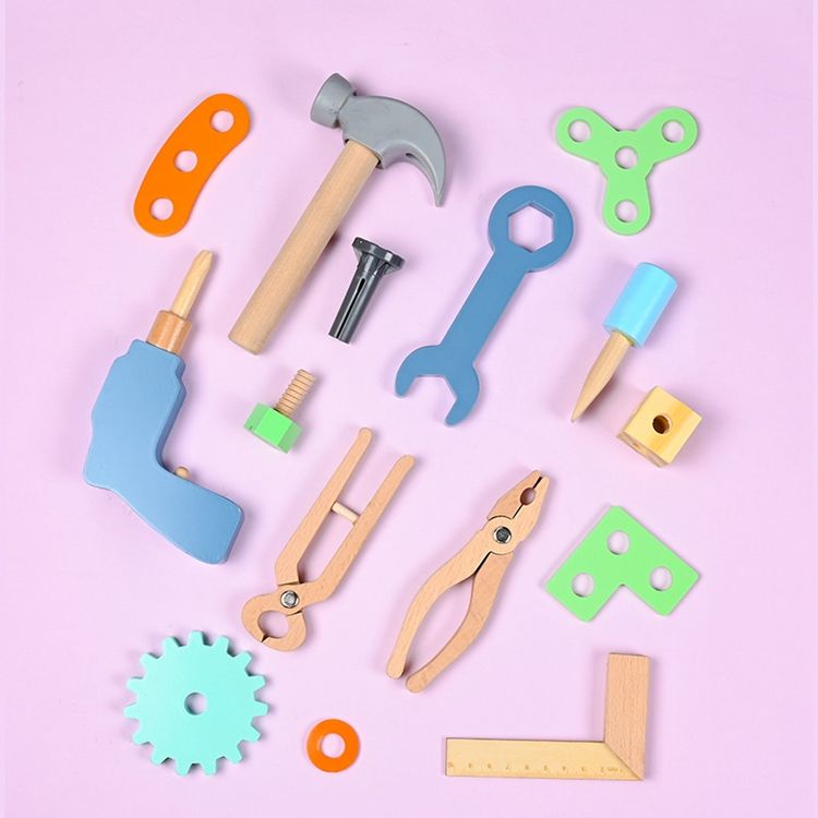 Wooden Tool Bench Play Set with Tools, Gears Set