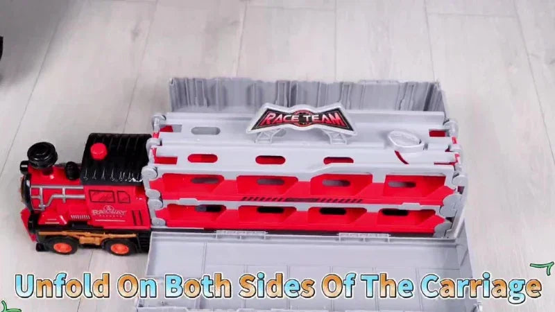 Ejection Car Super Large Foldable Train Car Storage Track Set with 8 Mini Diecast Cars – 2.48M Racing Playset for Kids