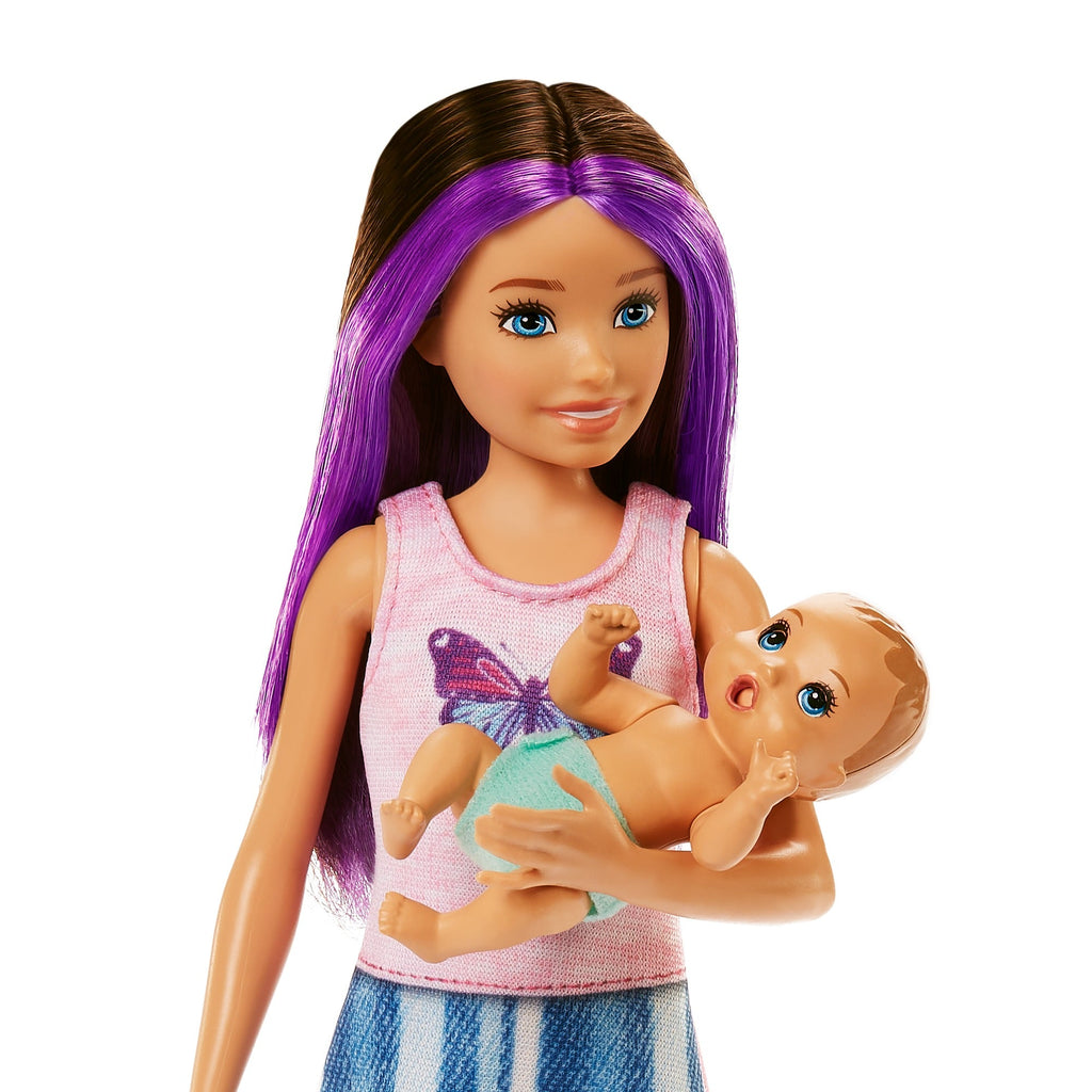 Mattel Barbie Skipper Babysitters Crib Playset with Skipper Doll Baby Doll with Sleepy Eyes, Furniture and Themed Accessories